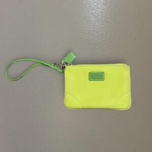 Coach Leatherware Lemon Nylon With Leather Trim Zip Up Wristlet